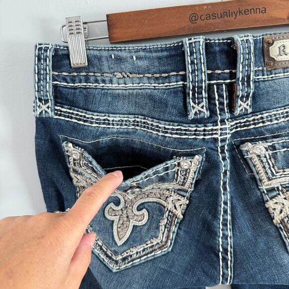 Rock Revival | Womens Yadra Straight Stretch Jean Dark Wash Embellished Denim 26 - Picture 4 of 10